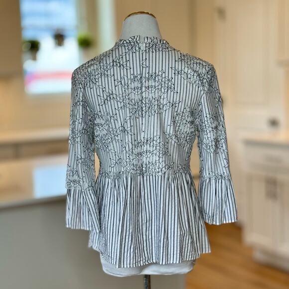 Zara Woman | White Stripe Lace Peplum Top - Picture 4 of 6